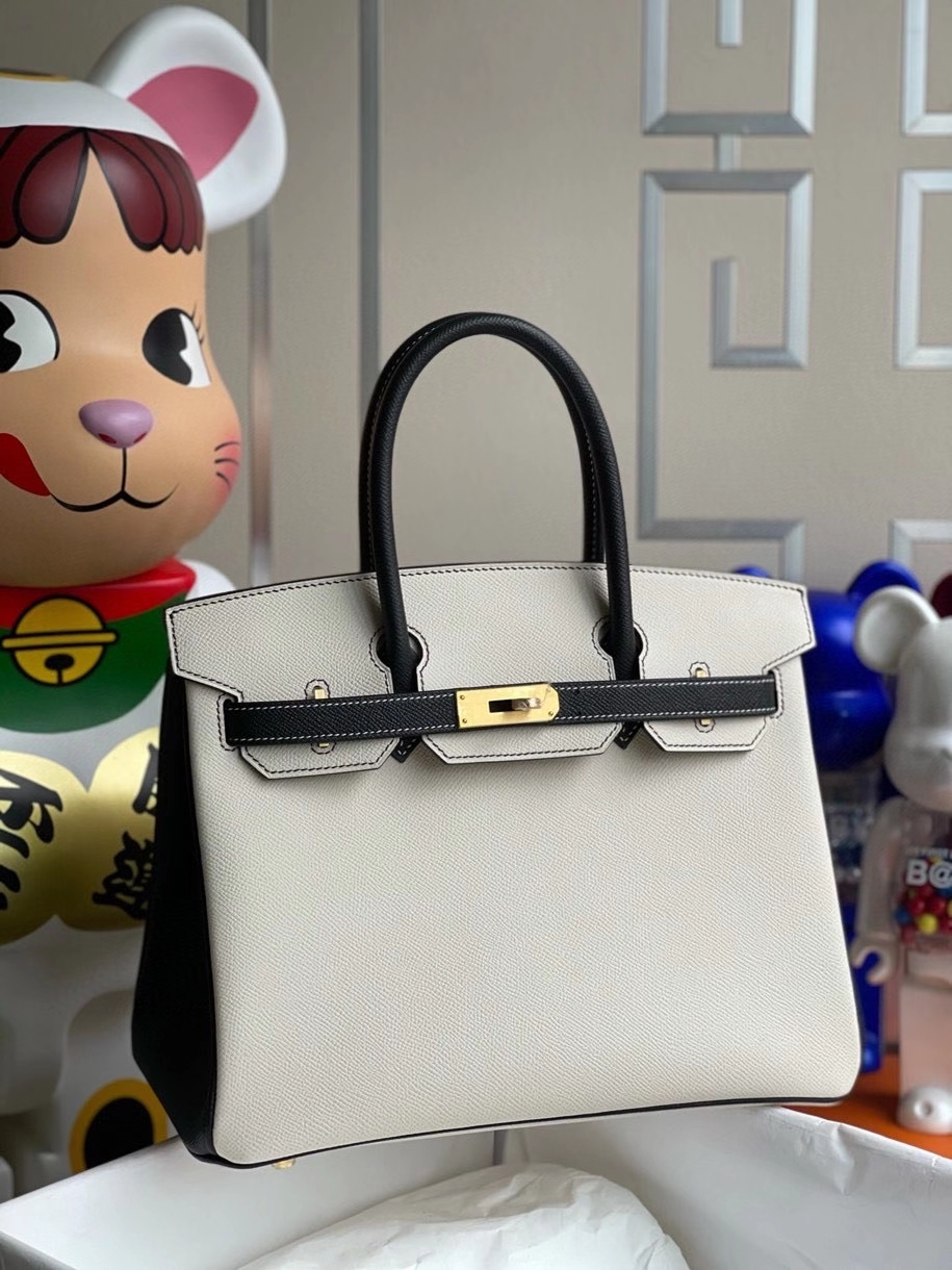 Hermès(爱马仕)Birkin 30cm Epsom 原厂掌纹皮 ck10奶昔白Craie拼 ck89 黑色 Noir 拉丝金扣 马蹄印-拉尔森鳄鱼皮具定制 - 爱马仕包包官网 Hermès(爱马仕)Birkin 30cm Epsom 原厂掌纹皮 ck10奶昔白Craie拼 ck89 黑色 Noir 拉丝金扣 马蹄印