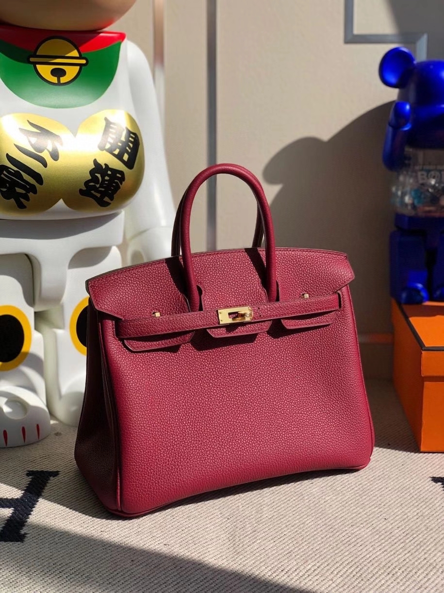 Hermès（爱马仕）Birkin 25cm 原厂小牛皮 togo K1 石榴红 rouge grenat 金扣 顶级手缝 现货