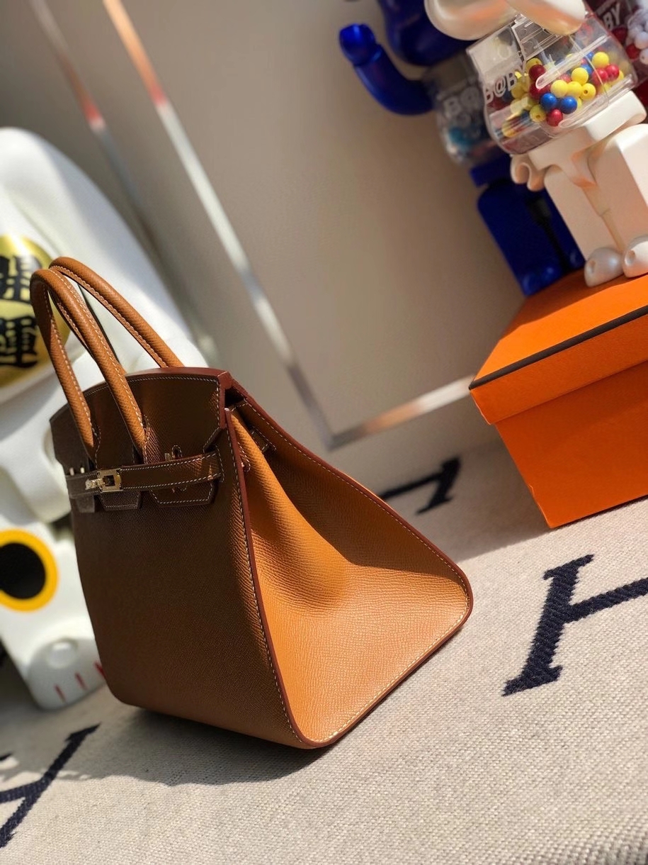 Hermès（爱马仕）Birkin 25cm Epsom 原厂掌纹皮 外缝 ck37金棕色 Gold 金扣 顶级手缝 定制