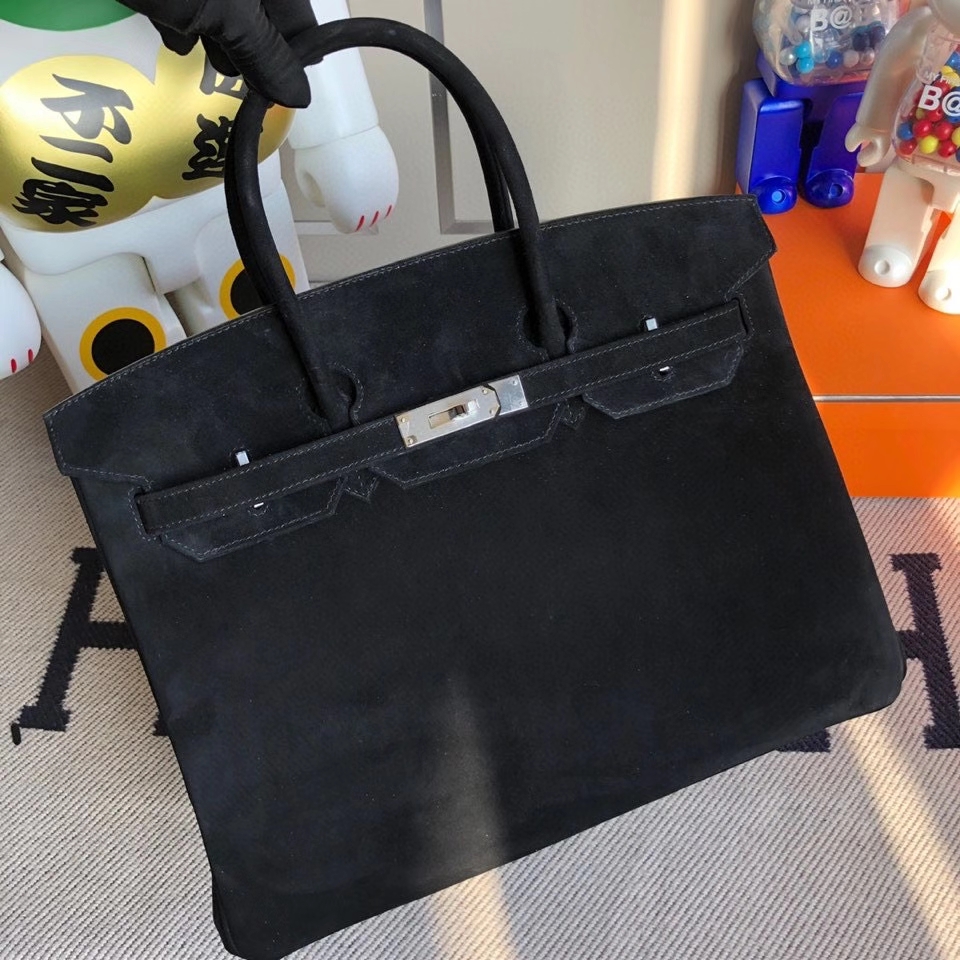 Hermès（爱马仕）Birkin 35cm 麂皮 ck89黑色noir 银扣 顶级手缝