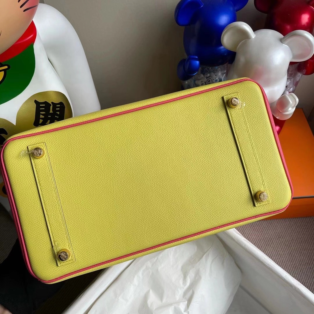 Hermès（爱马仕）Birkin 30cm Epsom 原厂掌纹皮 C9鹅蛋黄拼8W唇膏粉 金扣 马蹄印 顶级手缝