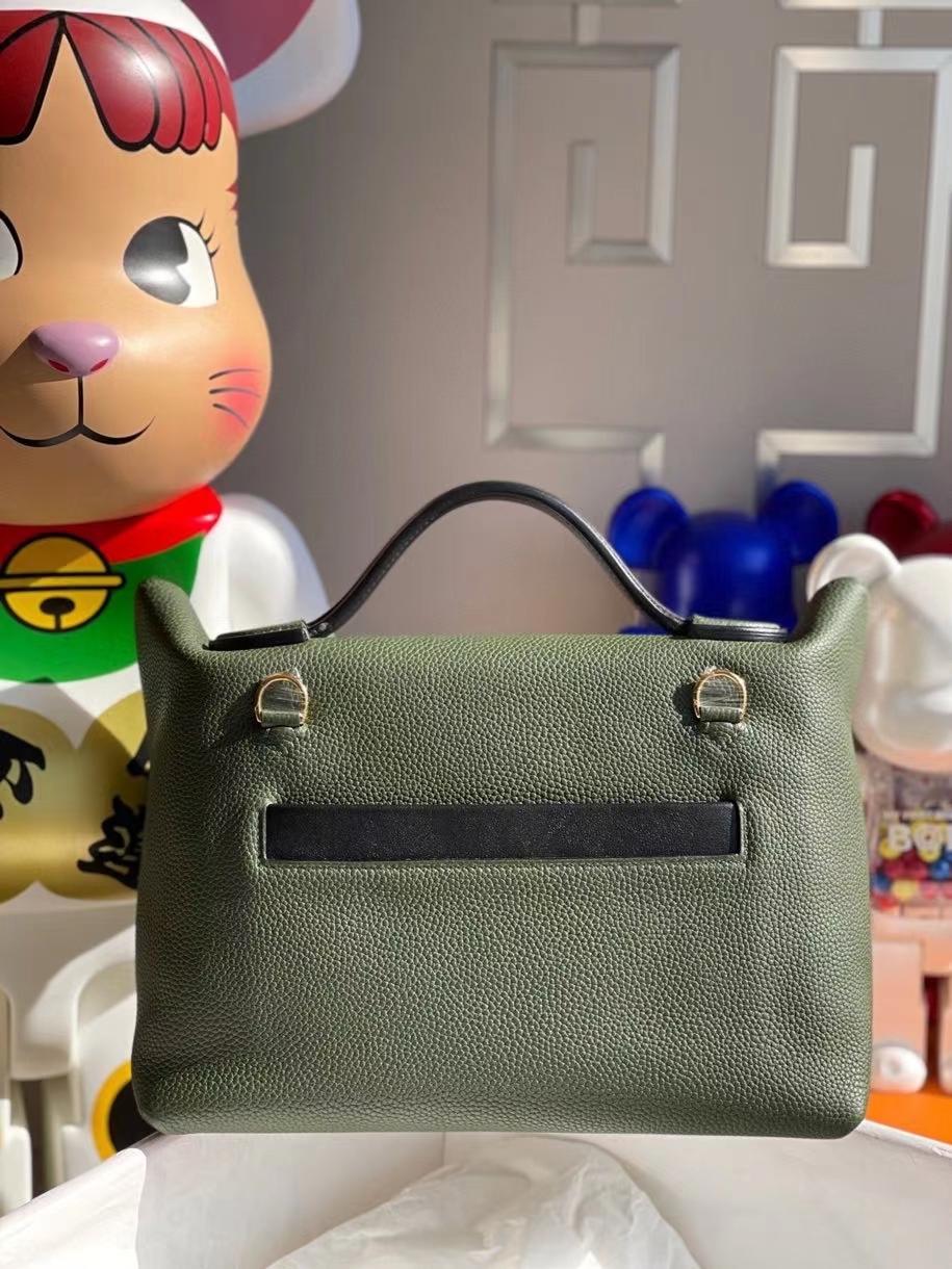 Hermès（爱马仕）2424 29cm 橄榄绿拼黑色 金扣 顶级手缝