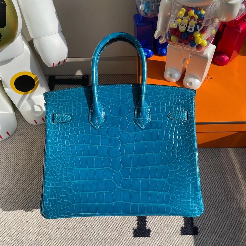 Hermès（爱马仕）Birkin 25cm Alligator shiny 亮面鳄鱼 7w 伊兹密尔蓝 金扣 银扣  顶级手缝 现货