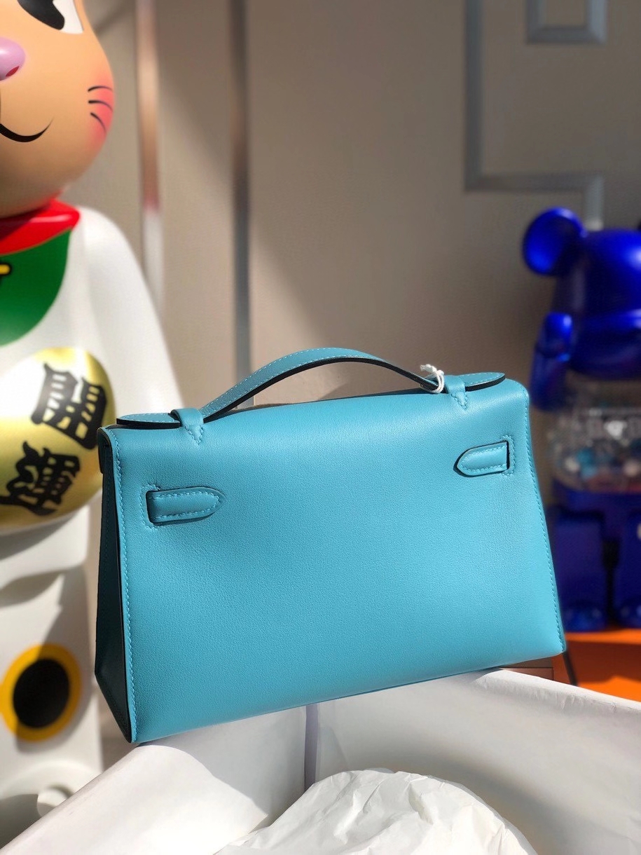 Hermès（爱马仕）Mini kelly swift 北方蓝 金扣 顶级手缝 手拿包 晚宴包