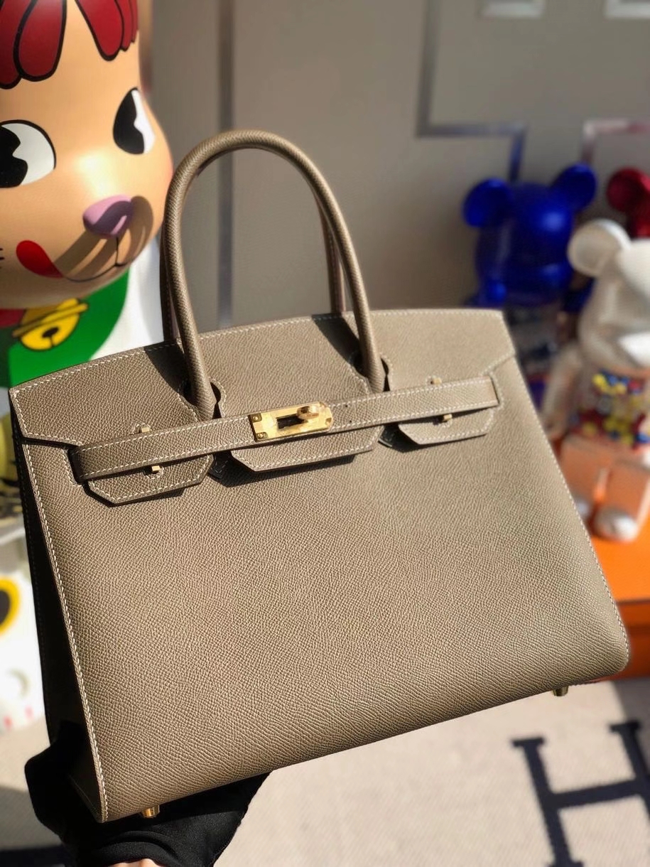 Hermès（爱马仕）Birkin 30cm Epsom 原厂掌纹皮 外缝 ck18大象灰 etoupe 金扣 顶级手缝 定制