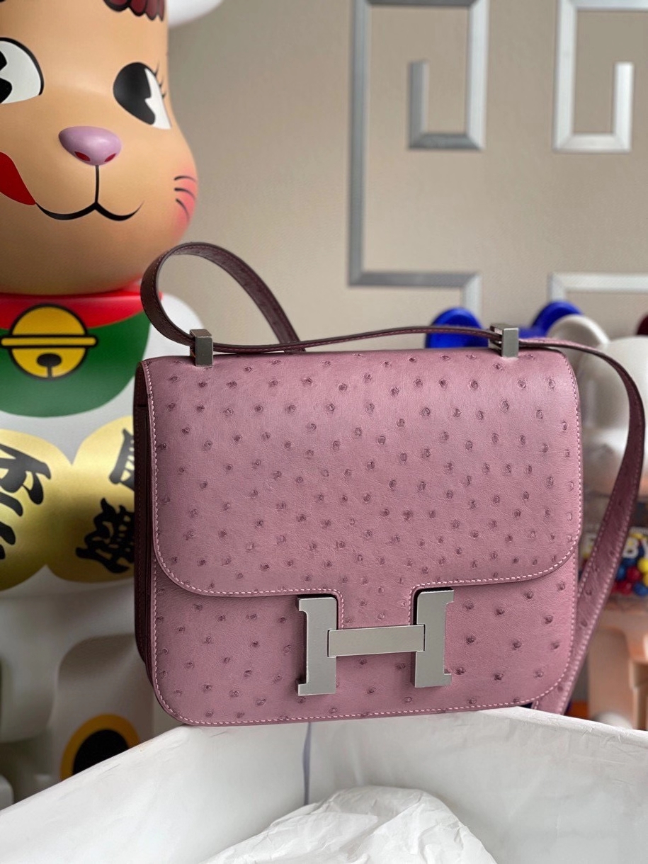 Hermès（爱马仕）Constance 24cm Ostrich kk鸵鸟  薰衣草紫 银扣 顶级手缝 定制