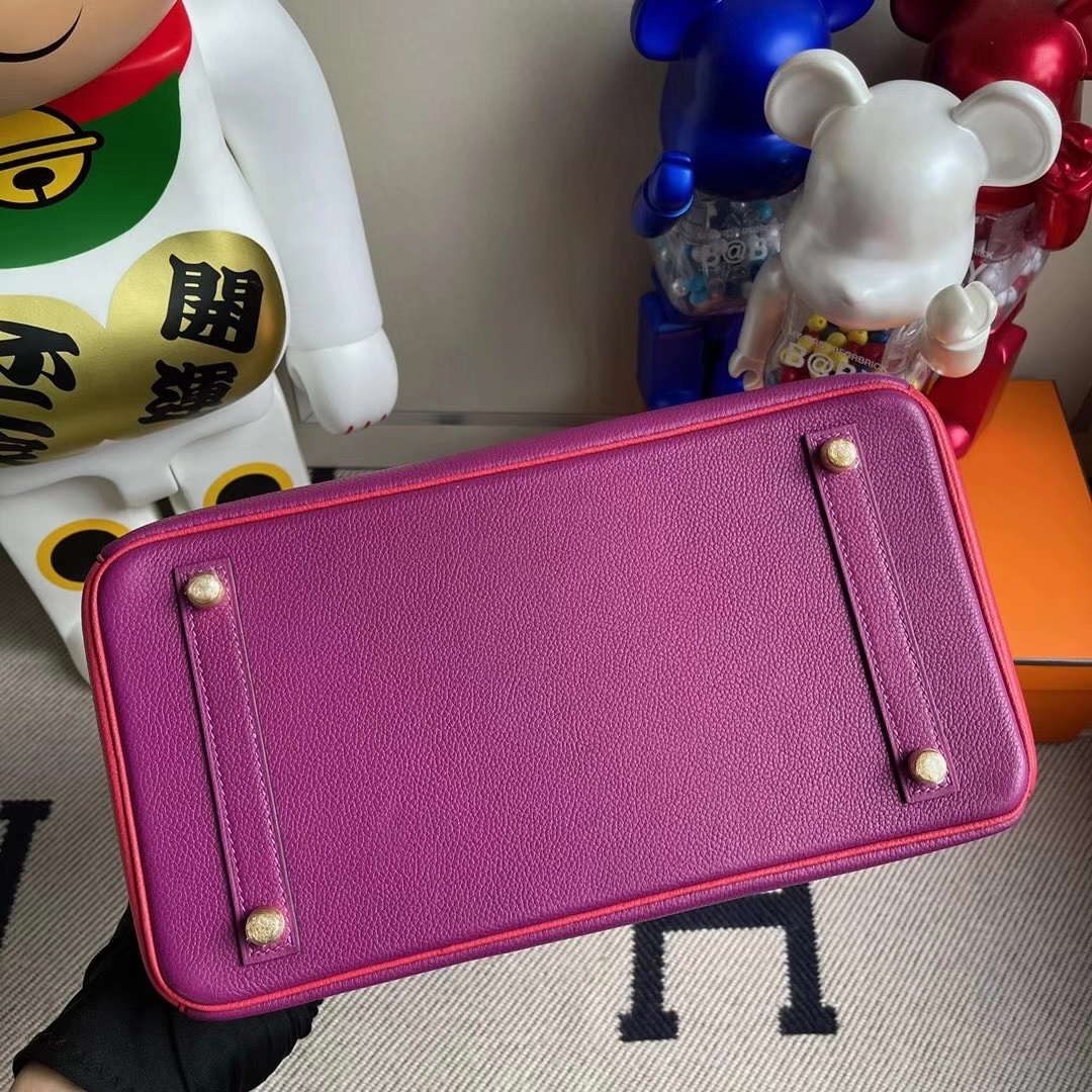 Hermès（爱马仕）Birkin 30cm  海葵紫拼桃红 金扣 马蹄印 顶级手缝