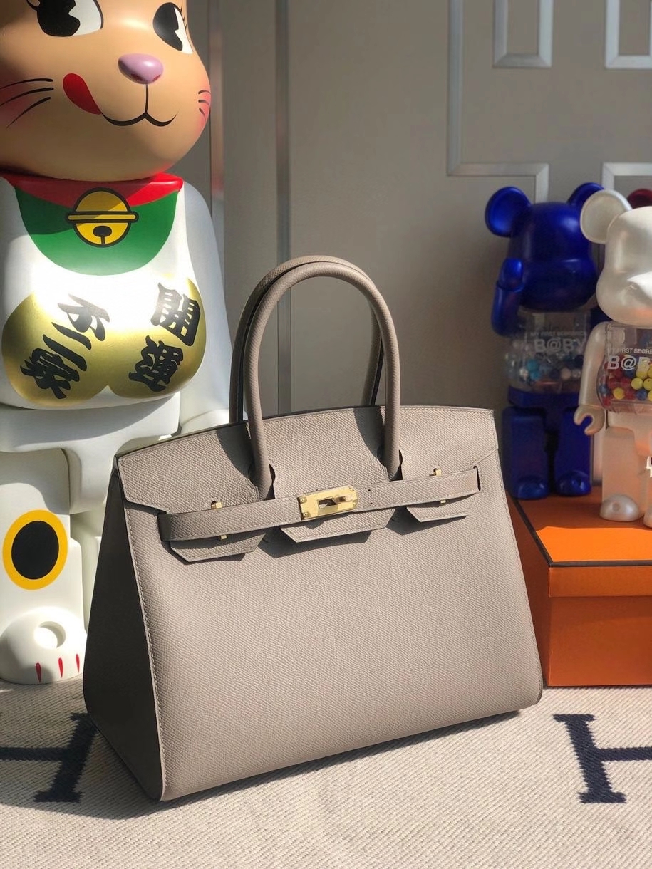 Hermès（爱马仕）Birkin 30cm Epsom 原厂掌纹皮 外缝 M8 沥青灰 Gris ashpite 金扣 顶级手缝 定制