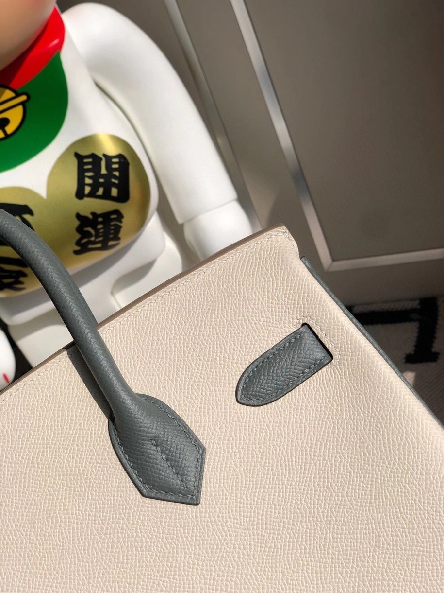 Hermès(爱马仕)Birkin 30cm Epsom 原厂掌纹皮 ck10 奶昔白Craie 拼 cc63 杏绿色 拉丝银扣 马蹄印 顶级手缝-拉尔森鳄鱼皮具定制 - 爱马仕包包官网 Hermès(爱马仕)Birkin 30cm Epsom 原厂掌纹皮 ck10 奶昔白Craie 拼 cc63 杏绿色 拉丝银扣 马蹄印 顶级手缝