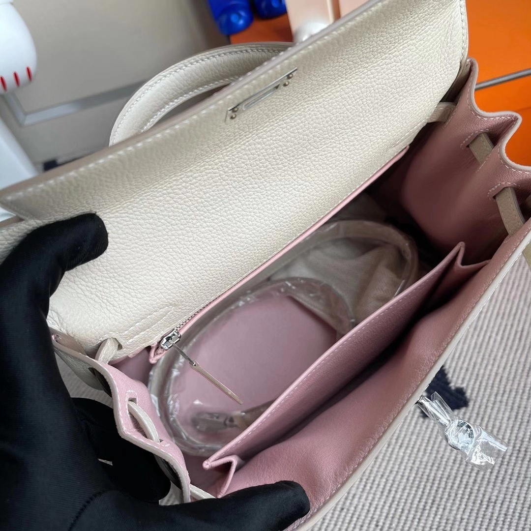 Hermès（爱马仕）Kelly  25cm Togo Ck10奶昔白内拼3Q新粉色 顶级工艺 全手工缝制 银扣