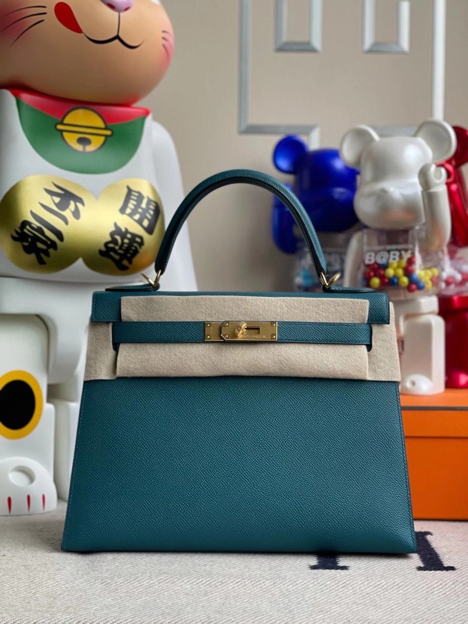 Hermès（爱马仕）Kelly 28cm Epsom 原厂掌纹皮 W0 博斯普鲁斯绿 金扣 顶级手缝