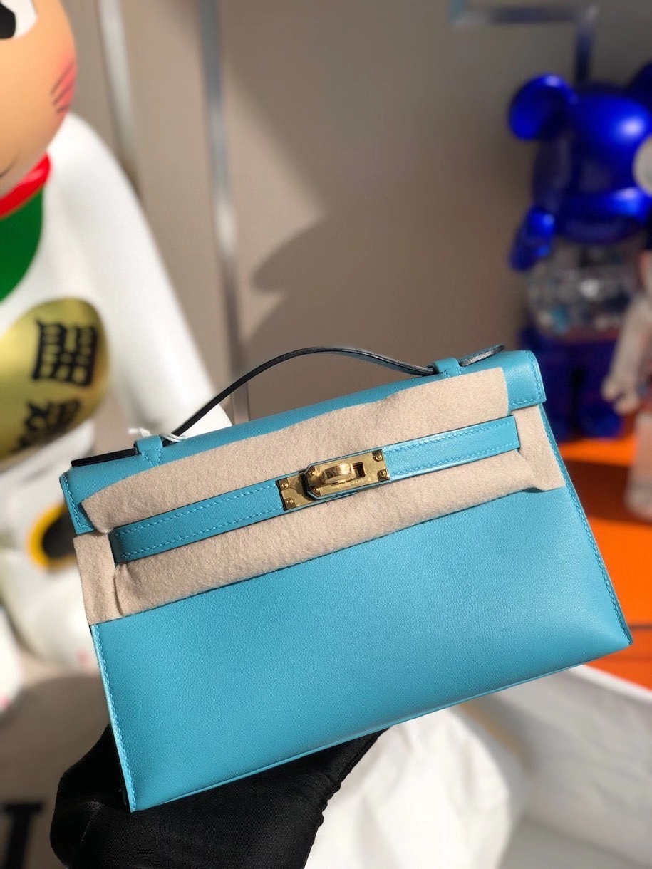 Hermès(爱马仕)Mini kelly swift 北方蓝 金扣 顶级手缝 手拿包 晚宴包-拉尔森鳄鱼皮具定制 - 爱马仕包包官网 Hermès(爱马仕)Mini kelly swift 北方蓝 金扣 顶级手缝 手拿包 晚宴包