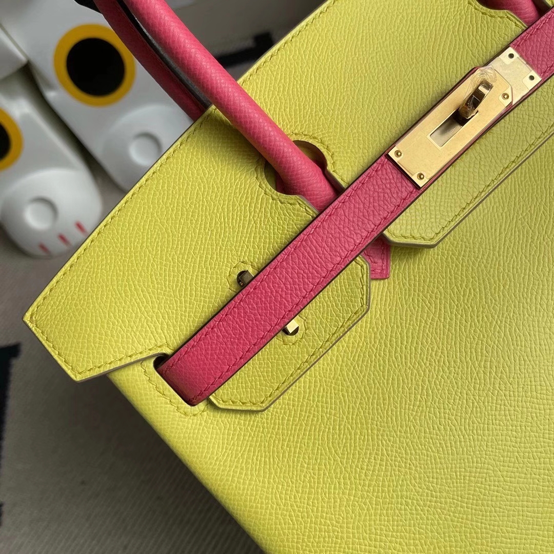 Hermès（爱马仕）Birkin 30cm Epsom 原厂掌纹皮 C9鹅蛋黄拼8W唇膏粉 金扣 马蹄印 顶级手缝