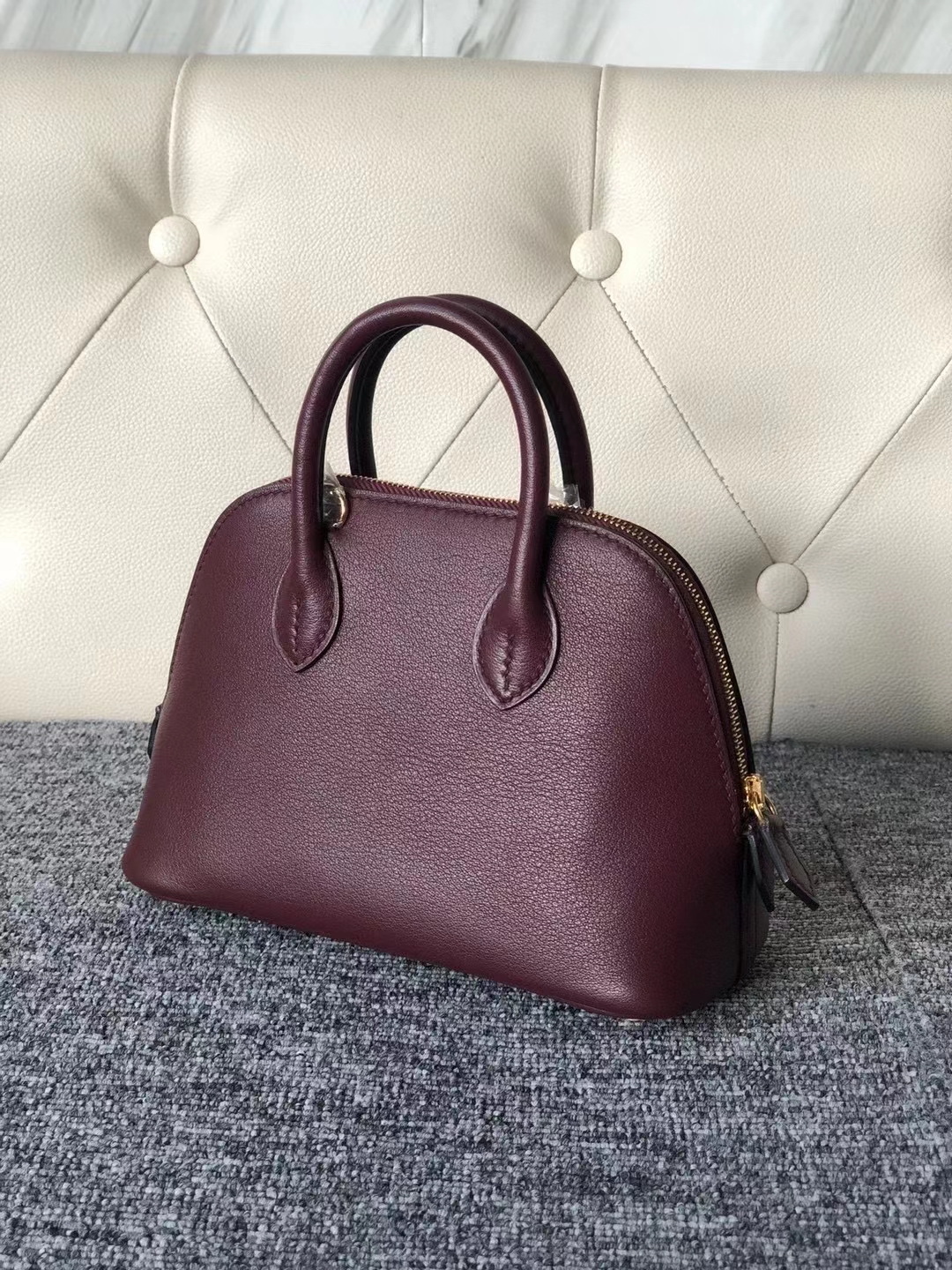 Hermès（爱马仕）Mini Bolide 19cm chevre 进口山羊 ck57波尔多酒红 金扣