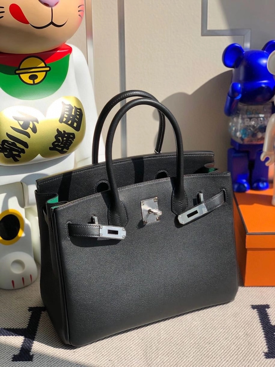 Hermès（爱马仕）Birkin 30cm Swift  ck89 黑色 内拼 丝绒绿 银扣 顶级手缝