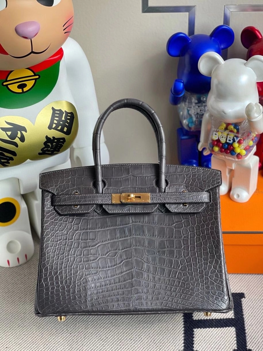Hermès（爱马仕）Birkin 30cm alligator matt雾面鳄鱼 ck88 石墨灰 Griaphite 金扣 顶级手缝 现货
