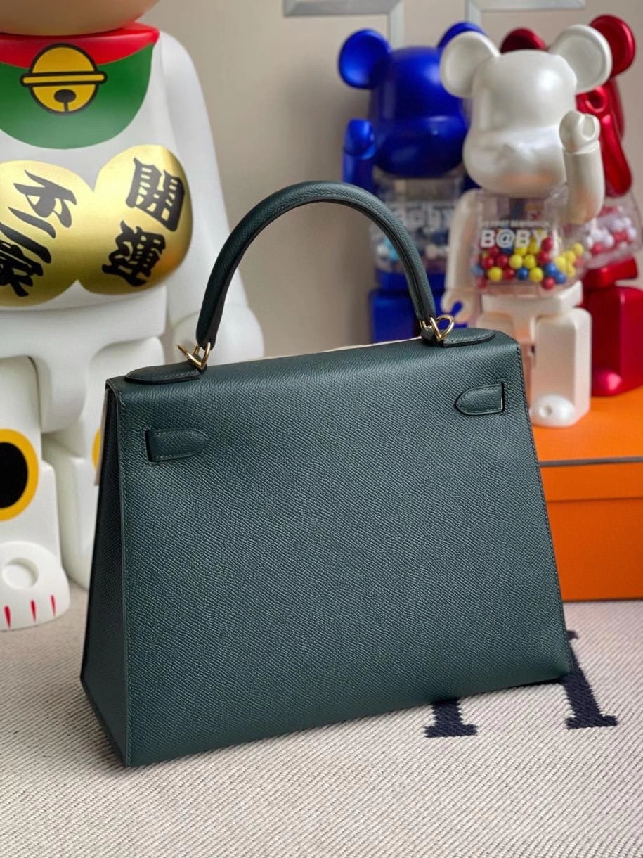 Hermès（爱马仕）Kelly 28cm Epsom 原厂掌纹皮 6O 柏树绿 金扣 顶级手缝