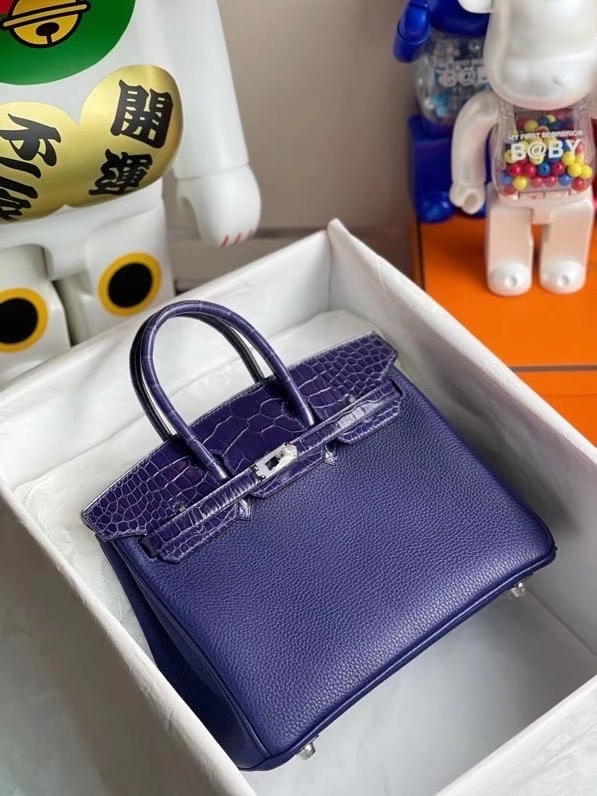 Hermès（爱马仕）Touch 系列 Birkin 25cm M3 墨水蓝拼墨水蓝鳄鱼 银扣 顶级手缝