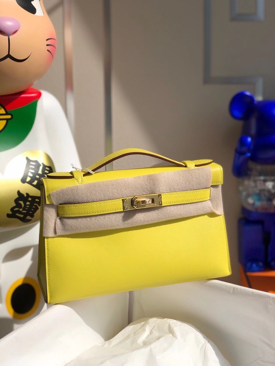 Hermès（爱马仕）Mini kelly swift 9R柠檬黄 金扣 顶级手缝 手拿包 晚宴包