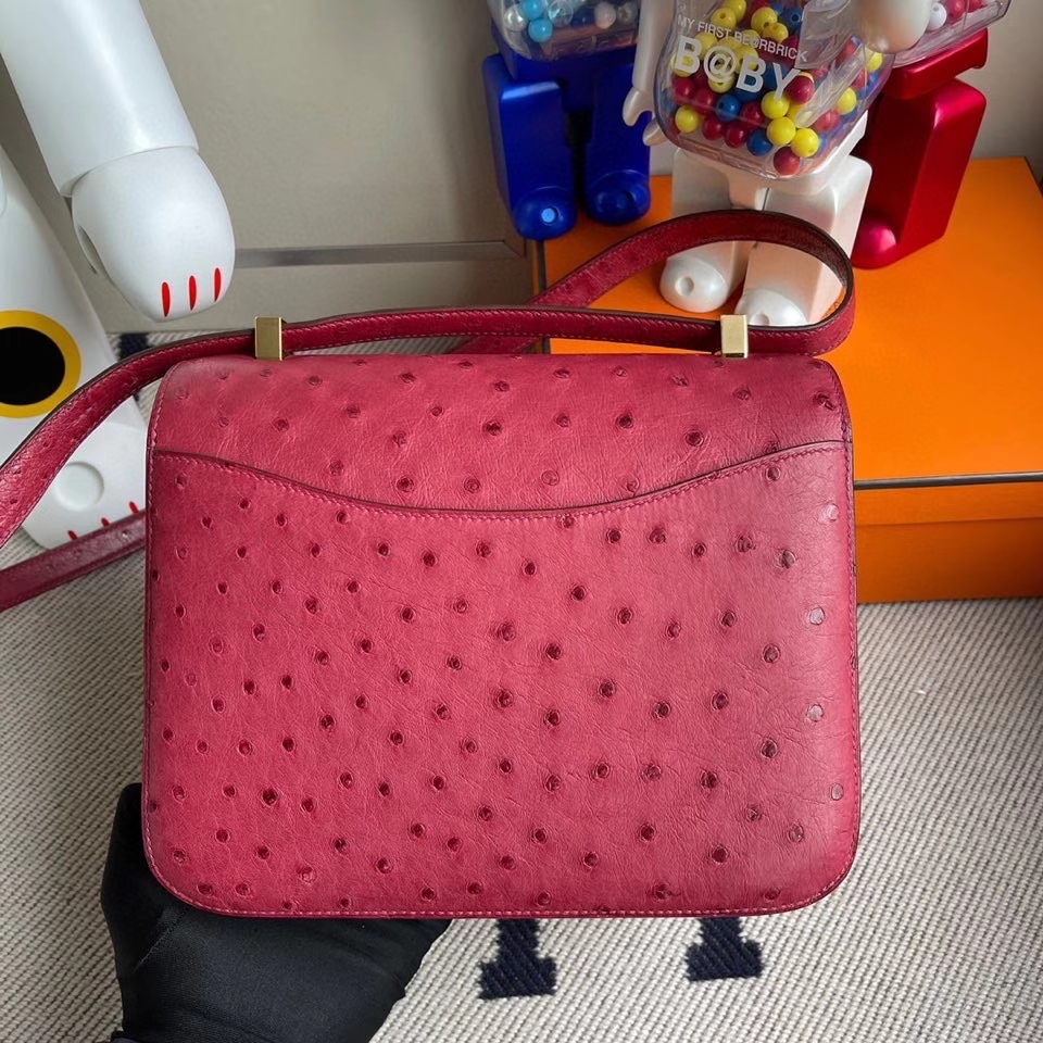 Hermès（爱马仕）Constance 24cm Ostrich kk鸵鸟 宝石红 金扣 顶级手缝 定制