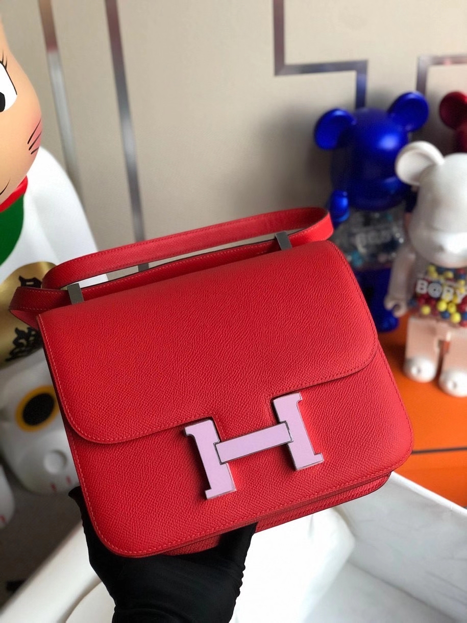 Hermès（爱马仕）Constance 24cm Epsom 原厂掌纹皮 心红色拼x9珐琅扣
