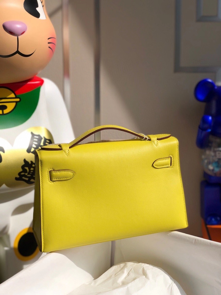 Hermès（爱马仕）Mini kelly swift 9R柠檬黄 金扣 顶级手缝 手拿包 晚宴包