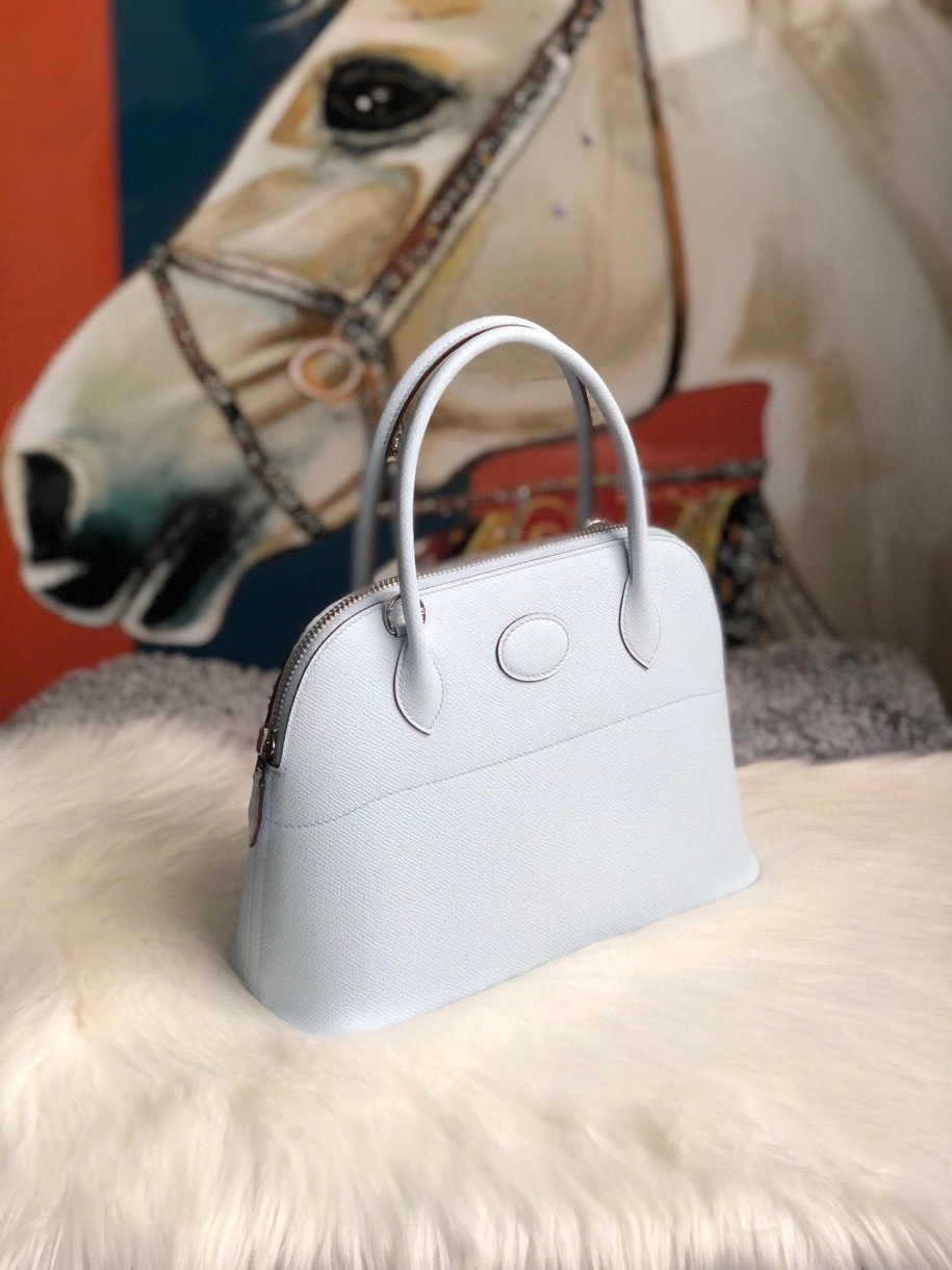 Hermès（爱马仕）Bolide 27cm Epsom 原厂掌纹皮 T0 雾蓝色 银扣 顶级手缝 现货