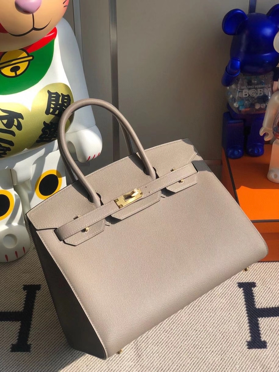 Hermès（爱马仕）Birkin 30cm Epsom 原厂掌纹皮 外缝 M8 沥青灰 Gris ashpite 金扣 顶级手缝 定制