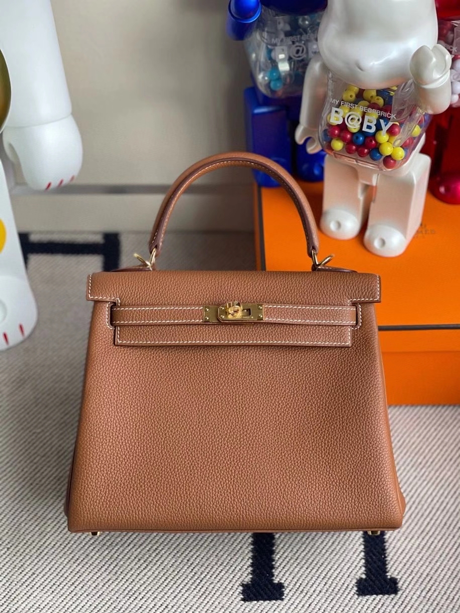 Hermès（爱马仕）Kelly 25cm 原厂小牛皮 togo ck37 金棕色 Gold 金扣 顶级手缝 现货