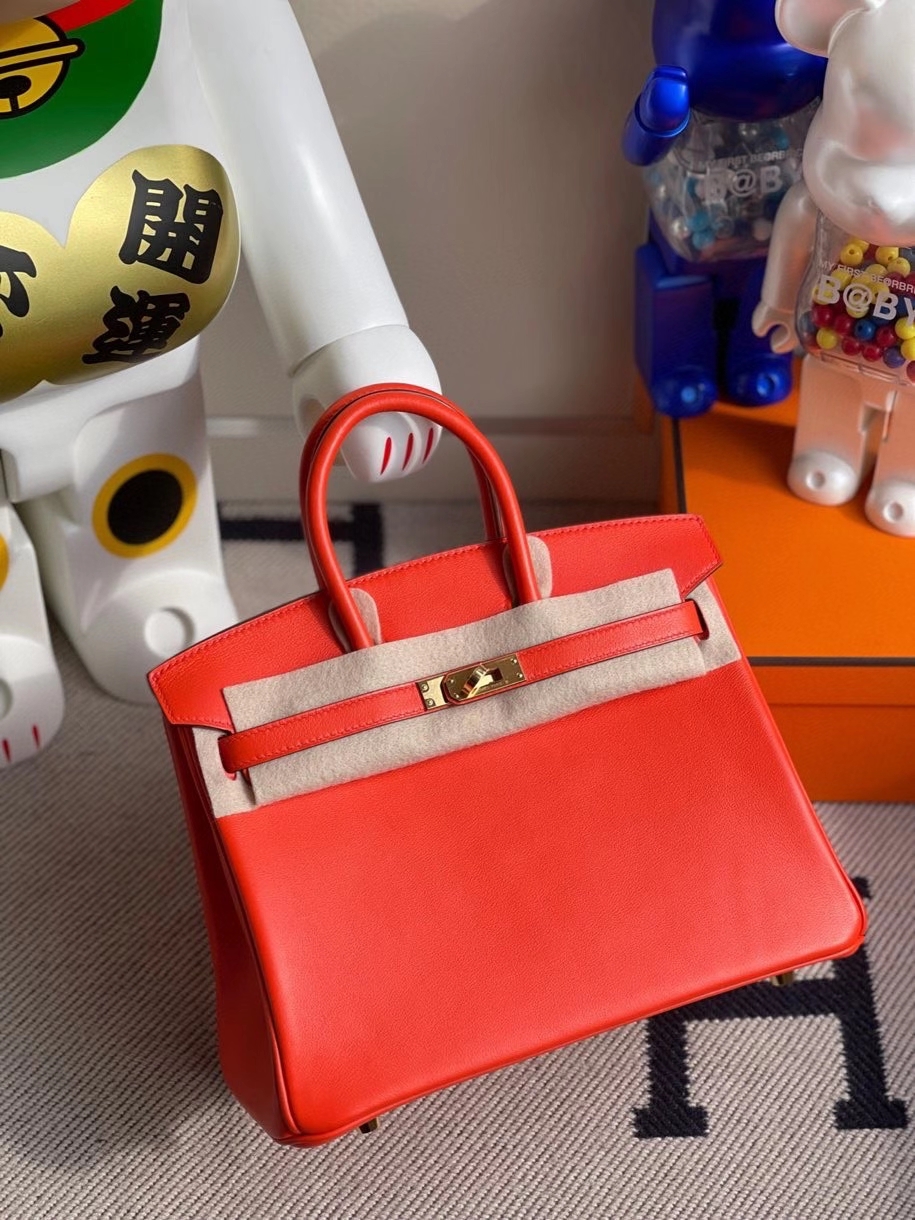Hermès(爱马仕)Birkin 25cm Swift 火焰橙 金扣 顶级手缝 现货-拉尔森鳄鱼皮具定制 - 爱马仕包包官网 Hermès(爱马仕)Birkin 25cm Swift 火焰橙 金扣 顶级手缝 现货