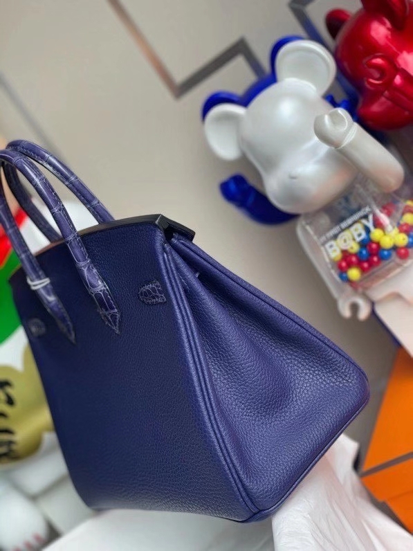 Hermès（爱马仕）Touch 系列 Birkin 25cm M3 墨水蓝拼墨水蓝鳄鱼 银扣 顶级手缝