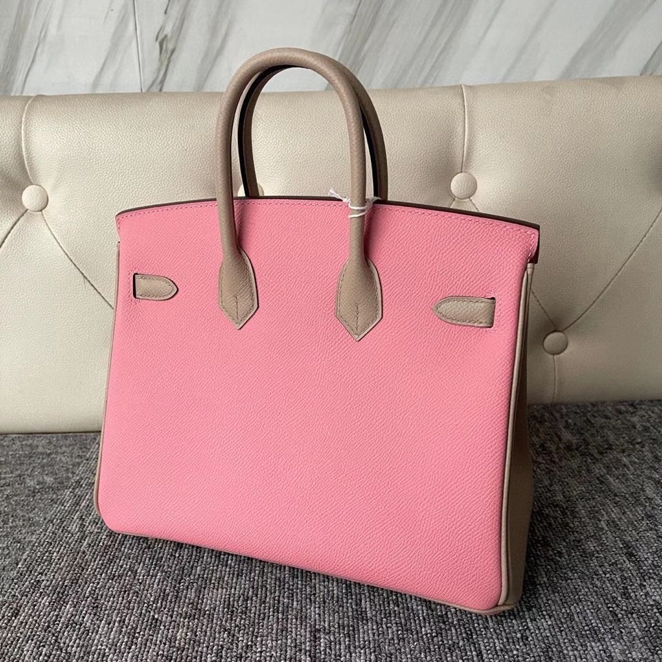 Hermès(爱马仕)Birkin 25cm 原厂掌纹皮 Epsom 1Q奶昔粉 拼 s2风衣灰 金扣 马蹄印 顶级手缝-拉尔森鳄鱼皮具定制 - 爱马仕包包官网 Hermès(爱马仕)Birkin 25cm 原厂掌纹皮 Epsom 1Q奶昔粉 拼 s2风衣灰 金扣 马蹄印 顶级手缝