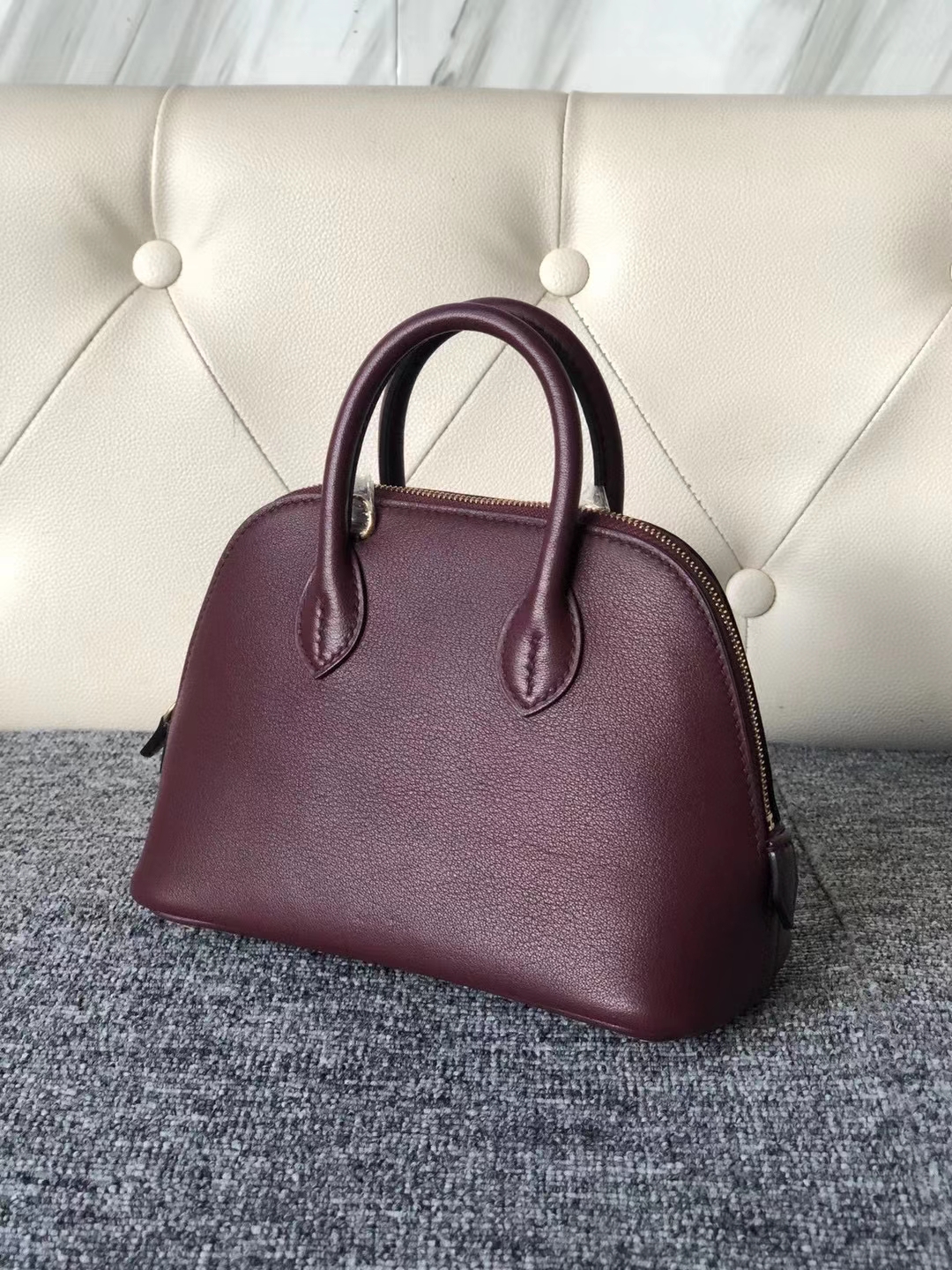 Hermès（爱马仕）Mini Bolide 19cm chevre 进口山羊 ck57波尔多酒红 金扣