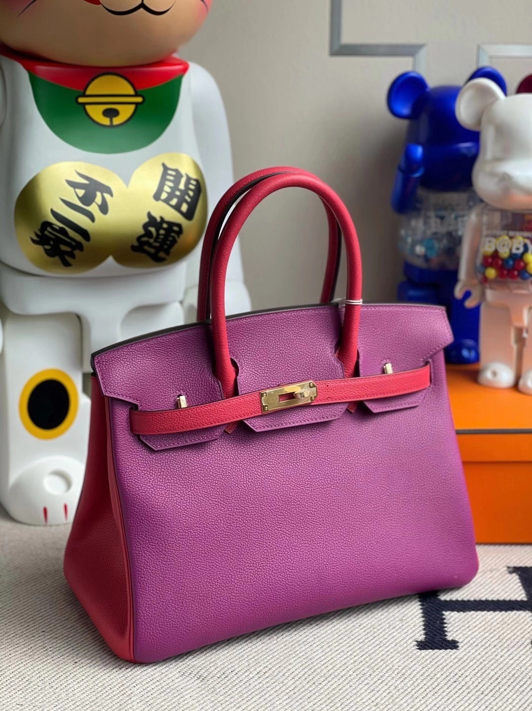 Hermès（爱马仕）Birkin 30cm  海葵紫拼桃红 金扣 马蹄印 顶级手缝