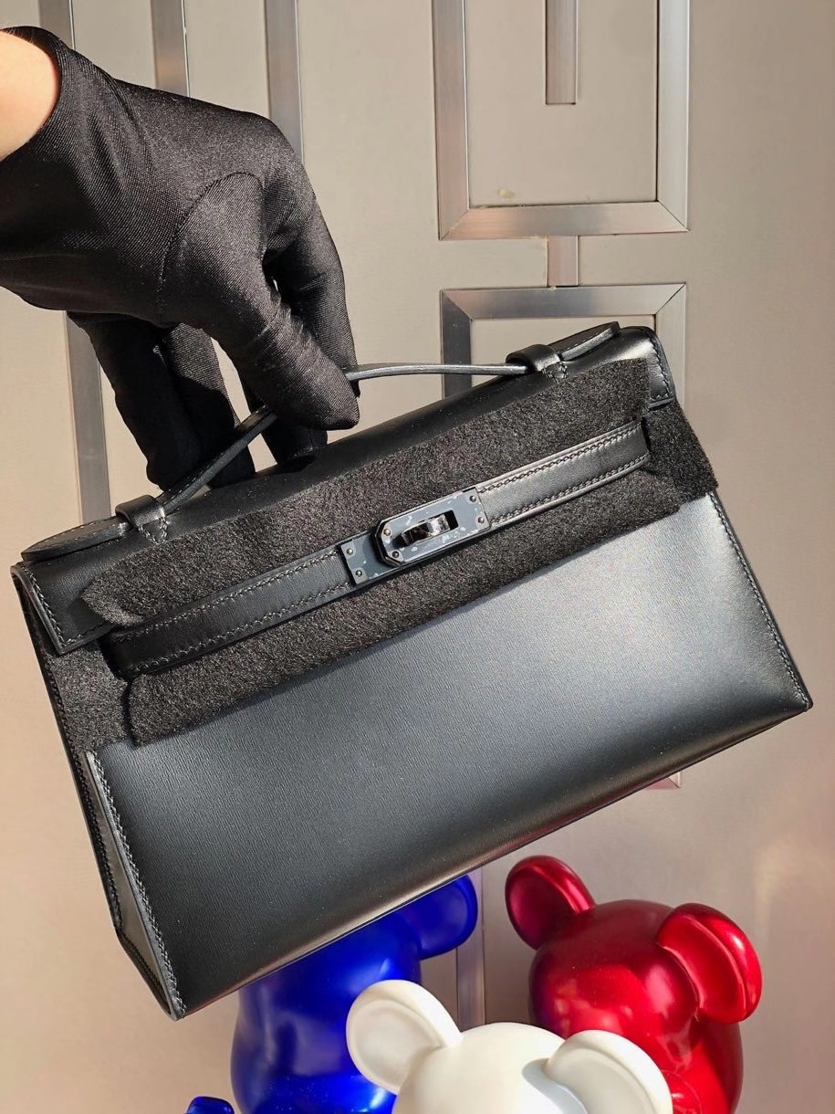 Hermès（爱马仕）Mini kelly pochette 22cm Box calf ck89 黑扣 So black  顶级手缝