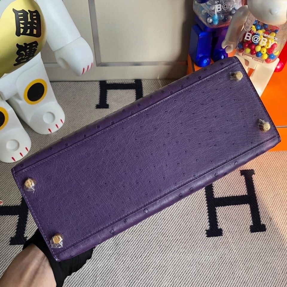 Hermès（爱马仕）Kelly 25cm Ostrich kk鸵鸟 葡萄紫 金扣 顶级手缝 现货