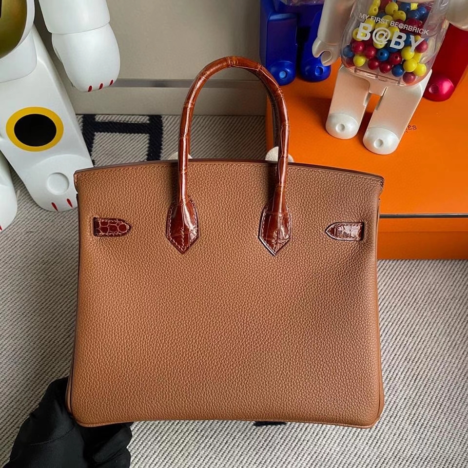 Hermès（爱马仕）Touch系列 Birkin 25cm ck37金棕色 gold 拼亮面鳄鱼蜜糖棕 银扣 顶级手缝  定制