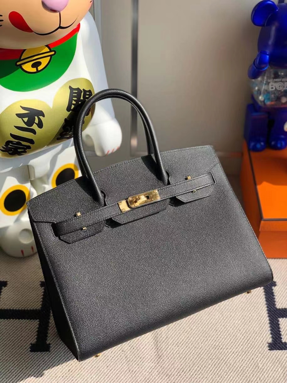 Hermès（爱马仕）Birkin 30cm Epsom 原厂掌纹皮 外缝  ck89 黑色 Noir 金扣 顶级手缝 定制