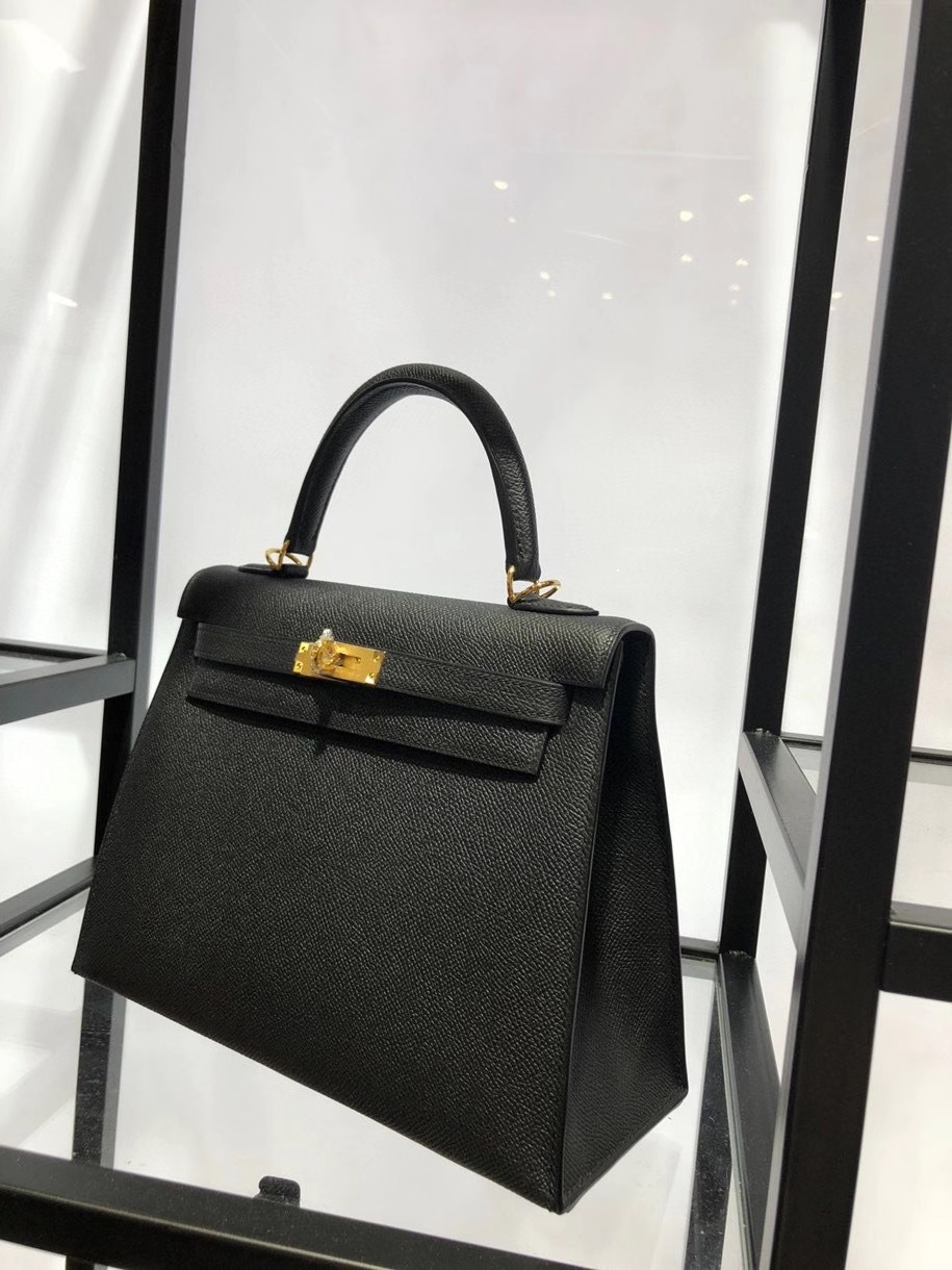 Hermès（爱马仕）Kelly 25cm Epsom 原厂掌纹皮 ck89 黑色 Noir 金扣 顶级手缝 到货