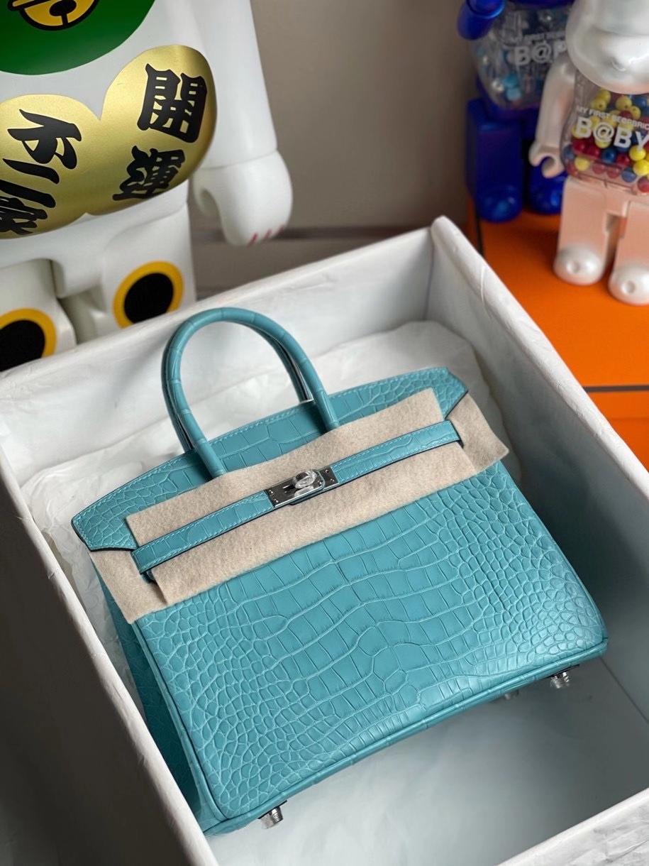 Hermès(爱马仕)Birkin 25cm Alligator matt 雾面鳄鱼 3Z 圣西尔蓝 银扣 顶级手缝-拉尔森鳄鱼皮具定制 - 爱马仕包包官网 Hermès(爱马仕)Birkin 25cm Alligator matt 雾面鳄鱼 3Z 圣西尔蓝 银扣 顶级手缝