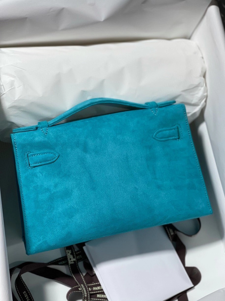 Hermès（爱马仕）mini kelly pochette 22cm 麂皮 孔雀蓝 金扣 顶级手缝 定制