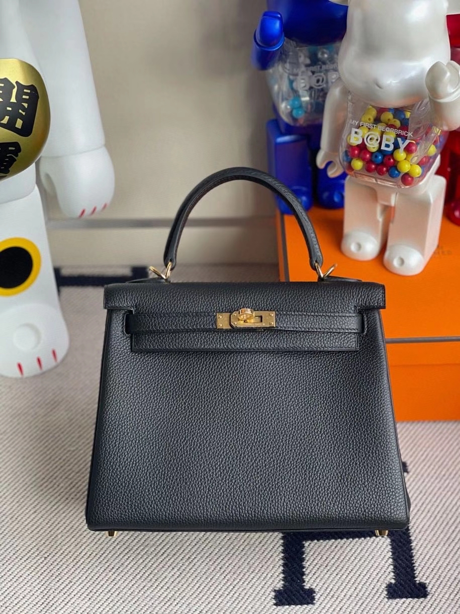 Hermès（爱马仕）Kelly 25cm 原厂小牛皮 togo ck89 黑色 Noir 金扣 顶级手缝 现货