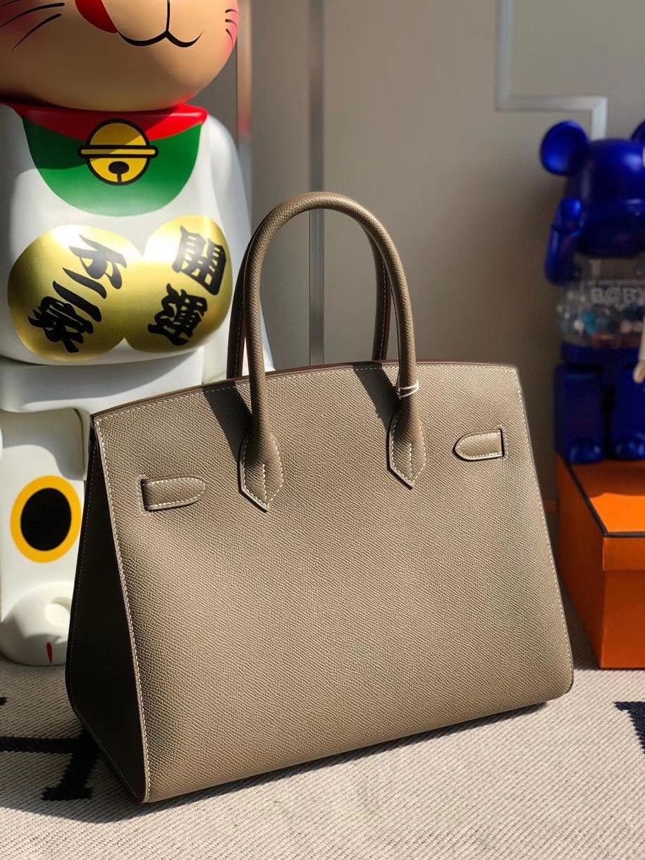 Hermès（爱马仕）Birkin 30cm Epsom 原厂掌纹皮 外缝 ck18大象灰 etoupe 金扣 顶级手缝 定制