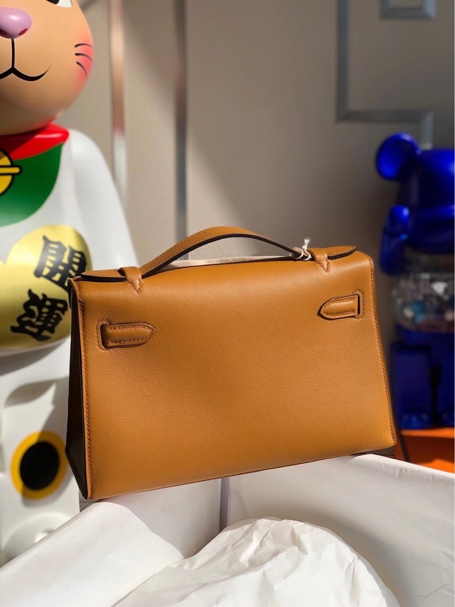 Hermès（爱马仕）Mini kelly swift  2S 芝麻黄 Sesame 金扣 顶级手缝 手拿包 晚宴包