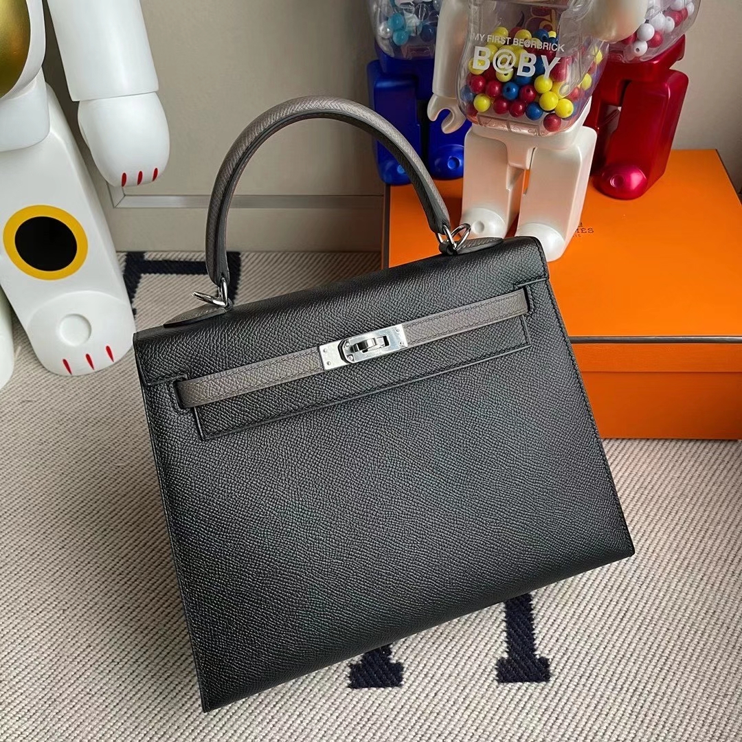 Hermès（爱马仕）Kelly 25cm Hss Epsom Ck89黑色8F锡器灰 顶级工艺 全手工缝制 银扣 现货