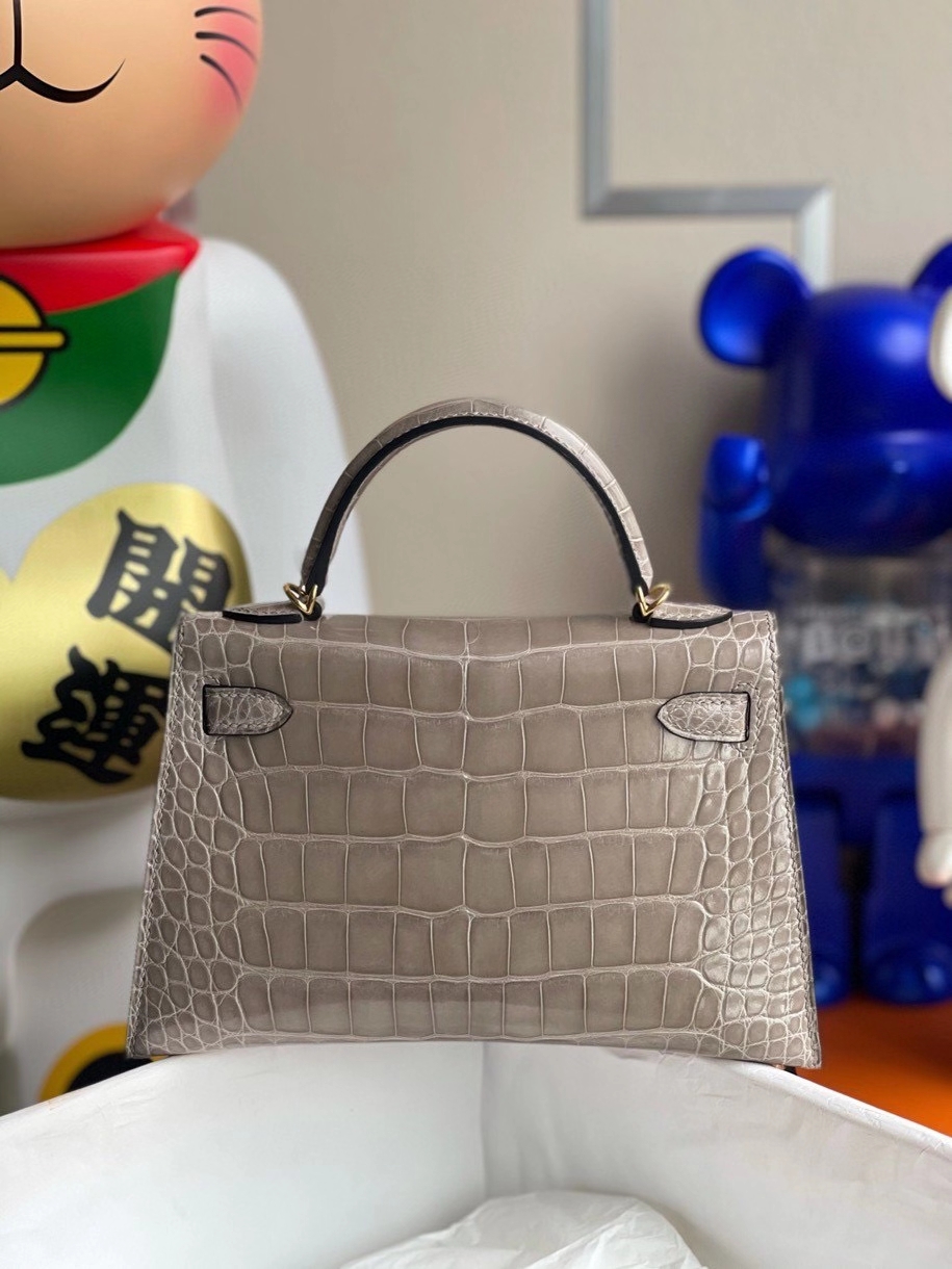Hermès（爱马仕）Minikelly ll Alligator shiny 亮面鳄鱼 ck81 斑鸠灰 金扣 顶级手缝 现货