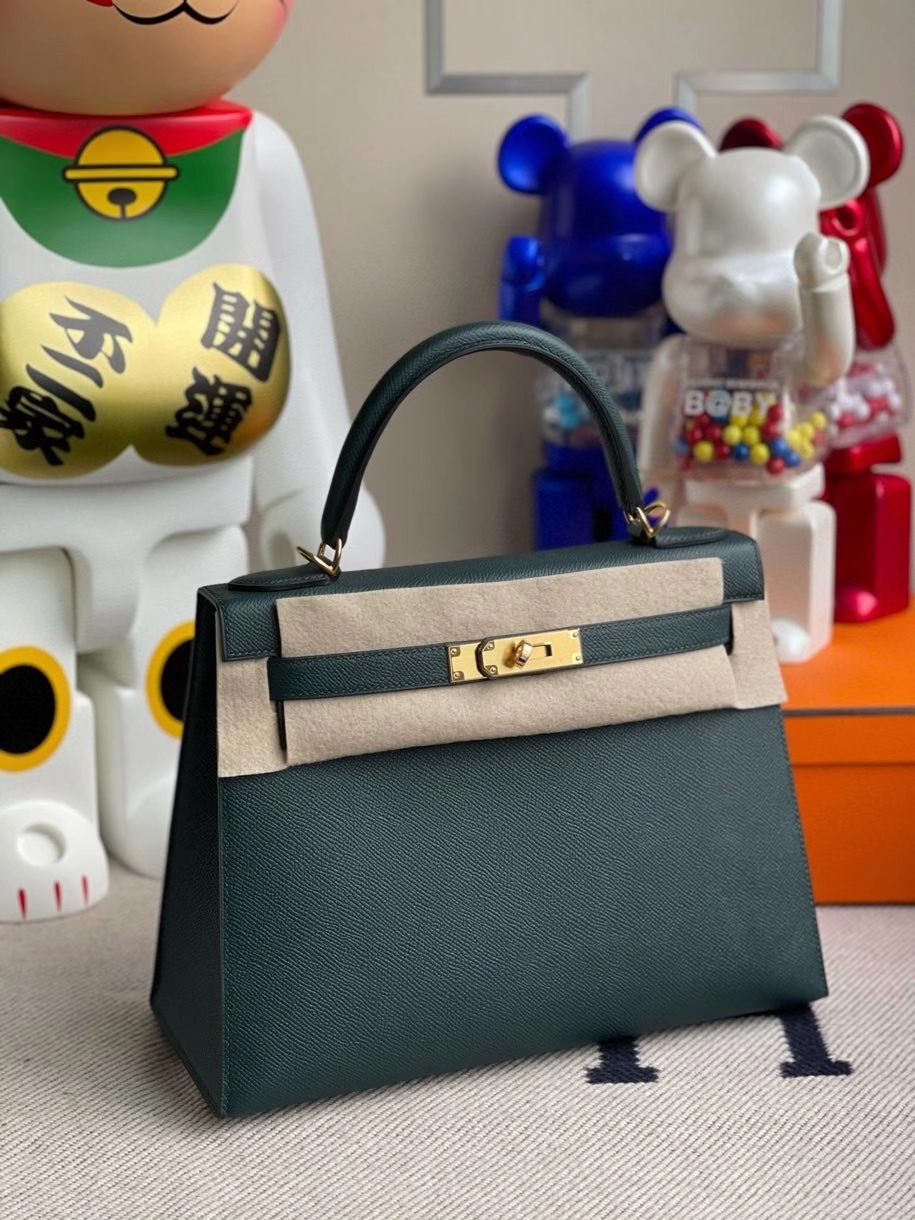 Hermès（爱马仕）Kelly 28cm Epsom 原厂掌纹皮 6O 柏树绿 金扣 顶级手缝