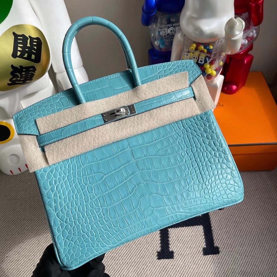 Hermès（爱马仕）Birkin 25cm Alligator matt 雾面鳄鱼 3Z 圣西尔蓝 银扣 顶级手缝