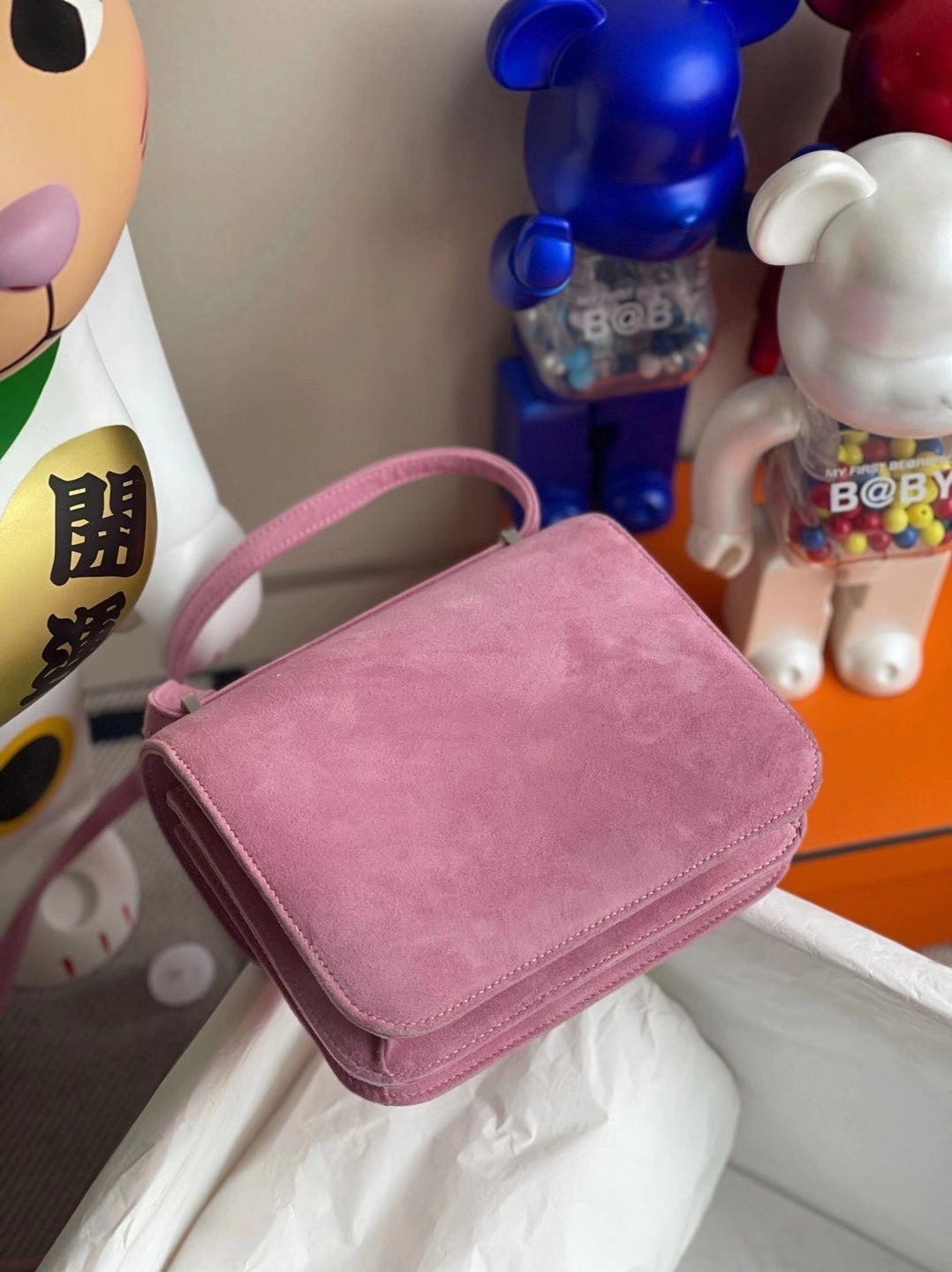 Hermès（爱马仕）Constance 19cm 麂皮 1Q奶昔粉 银扣 客定