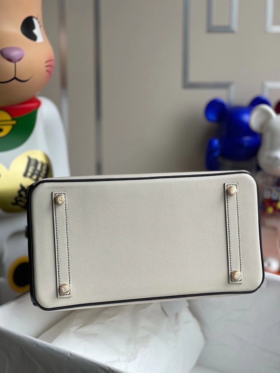 Hermès（爱马仕）Birkin 30cm Epsom 原厂掌纹皮  ck10奶昔白Craie拼 ck89 黑色 Noir 拉丝金扣 马蹄印